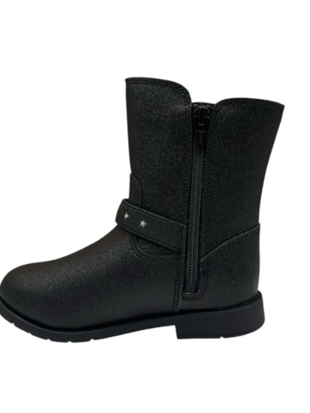 NWT Stride Rite Toddler Girls Lizz Mid Calf Boots Black Shimmer Easy On